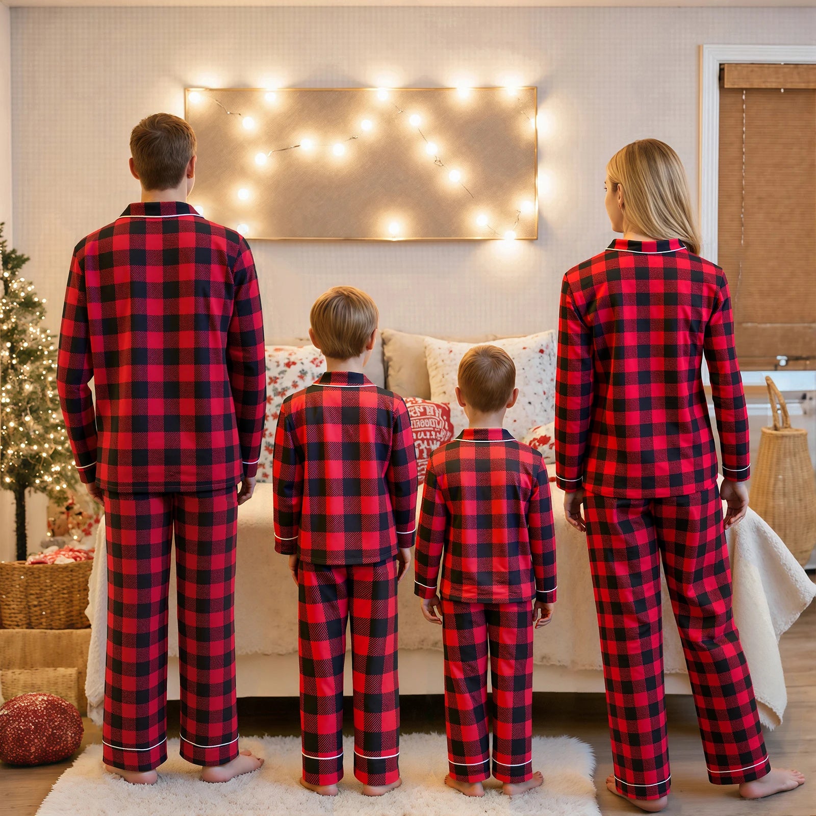 Christmas Family Pajamas Matching Set Long Sleeve Shirt with Pants Plaid Sleepwear Loungewear