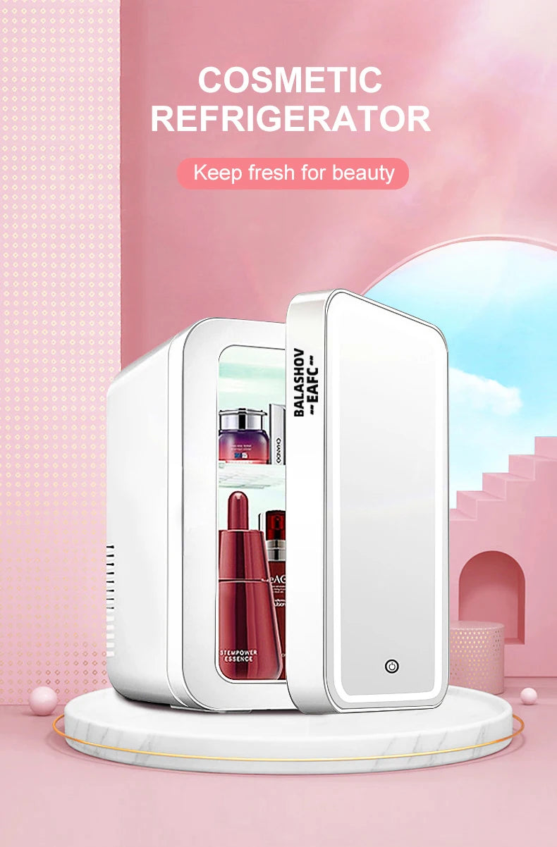 4L Mini Skincare Fridge With LED Light Mirror